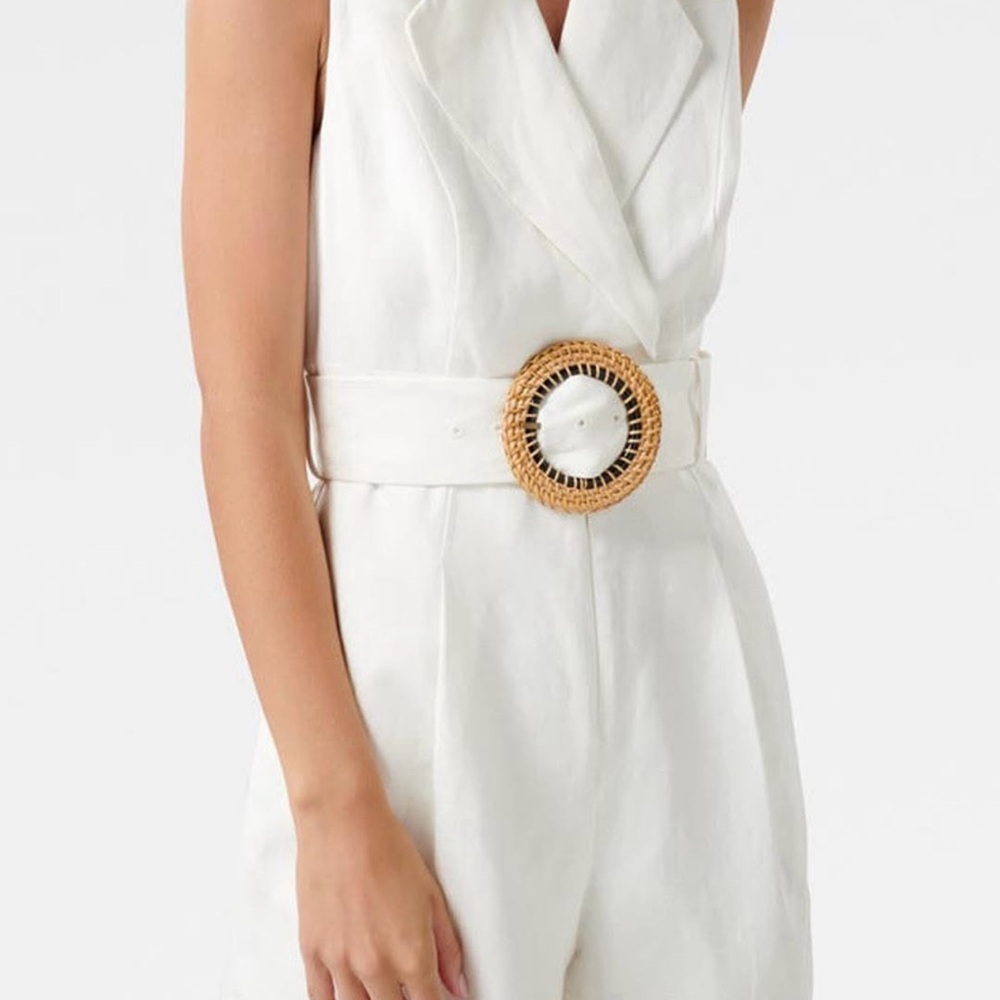 Ever New White short jumpsuit one piece linen short sleeve